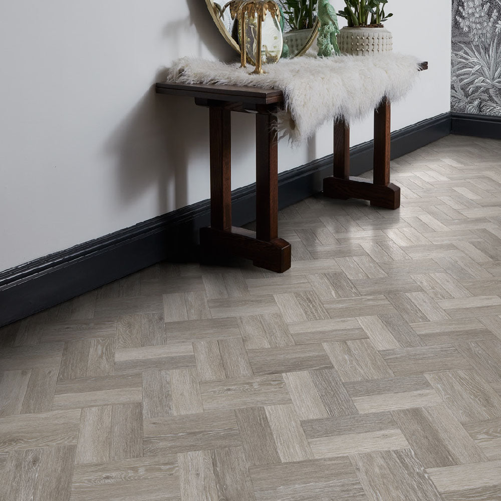 Parquet flooring being installed on site